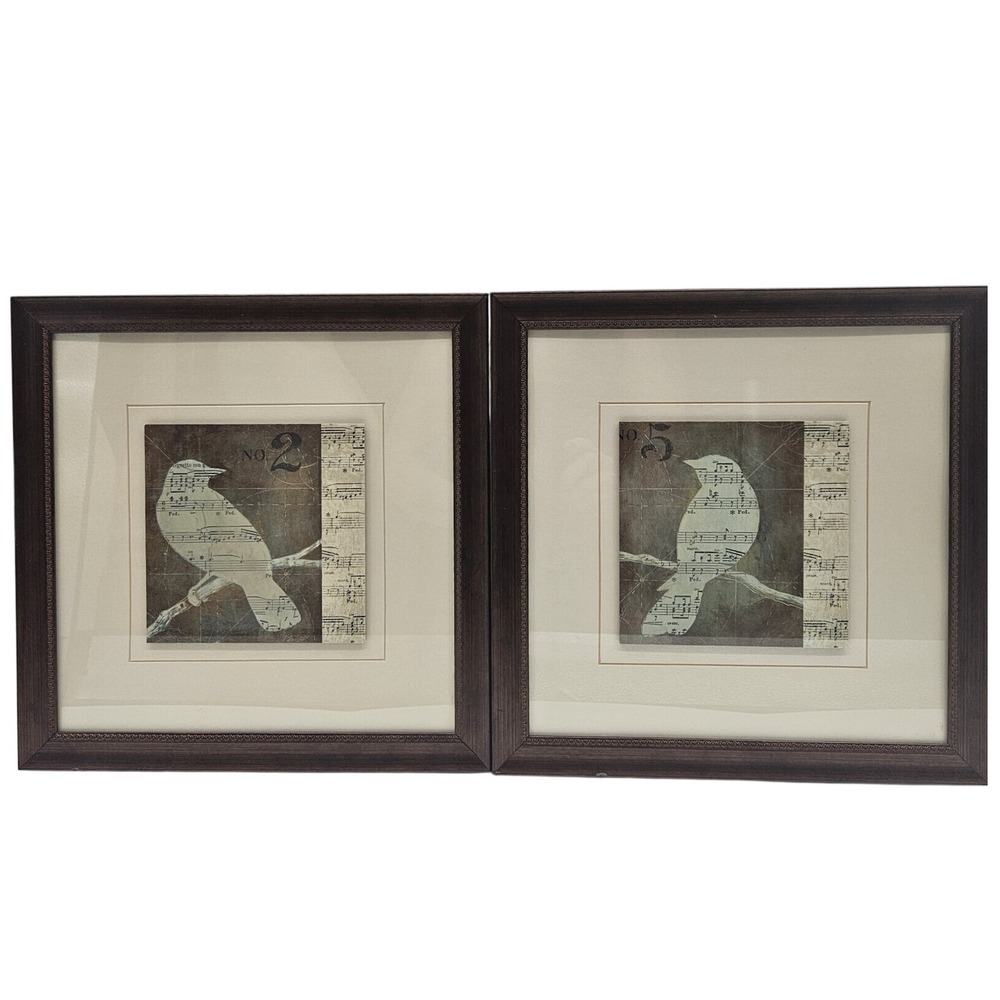 Set of 2 Framed Bird Sheet Music Prints Vintage Style Wall Art Made in‎ USA
